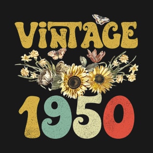 Vintage 1950 Sunflower Floral Retro Groovy 73rd Birthday T-Shirt