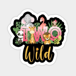 Safari Floral Zoo Animal Two Wild Girls 2nd Birthday Party Magnet