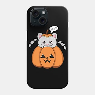 Happy Halloween Cute Cat, Kawaii black cat with pumpkin Phone Case