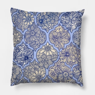 Moroccan Floral Lattice Arrangement - aqua / teal Pillow