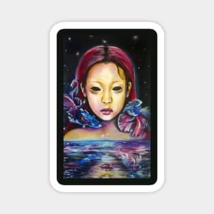 Asian girl with siamese fighting fish Magnet