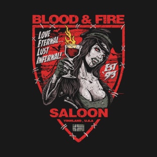 "BLOOD & FIRE SALOON" FRONT AND BACK RED T-Shirt