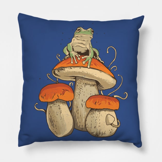 Cottagecore Aesthetic Mushrooms and Frog Pillow by DRIPCRIME Y2K