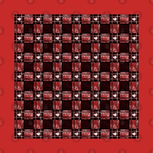White Heart Red Plaid Pattern by DeneboArt