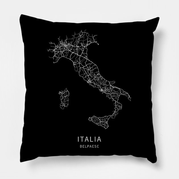 Italy Road Map Pillow by ClarkStreetPress