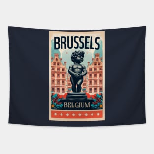 A Vintage Travel Art of Brussels - Belgium Tapestry