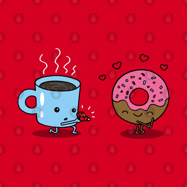 Funny Kawaii Coffee and Donut Lovers Relationship Cartoon by BoggsNicolas