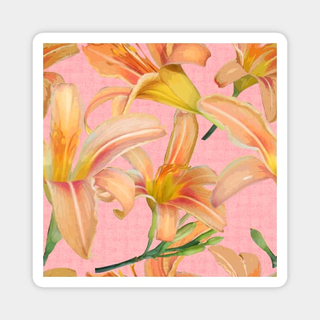 Tiger Lilies on Pink Burlap Magnet by ArtticArlo