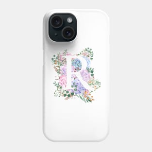 botanical monogram alphabet R hydrangea flowers Phone Case