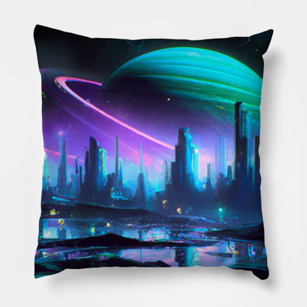 Alien City Pillow by ElectricPeacock