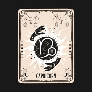 Capricorn zodiac symbol card with fortune teller mystic hands. T-Shirt