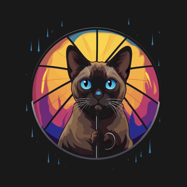 Tonkinese Cat Rainy Day With Umbrella by JH Mart