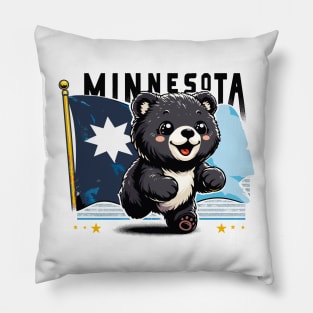 Cute Bear Waving the Minnesota Flag Pillow