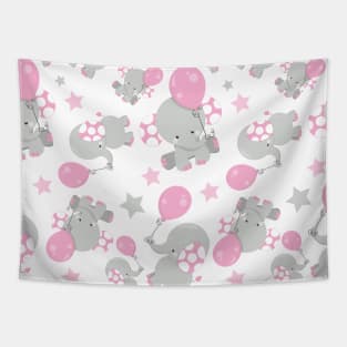 Pattern Of Elephants, Cute Elephants - Pink Gray Tapestry