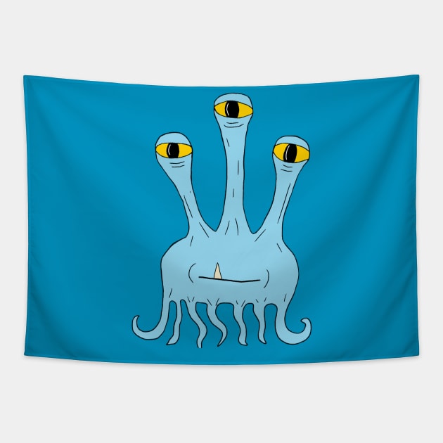 Three eyed blue alien Tapestry by OzOddball