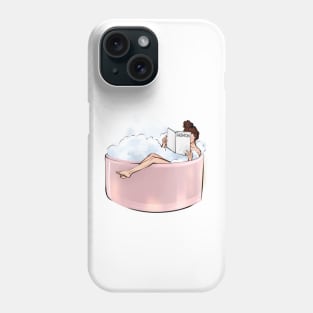 Relaxed woman taking bath reading fashion magazine Phone Case