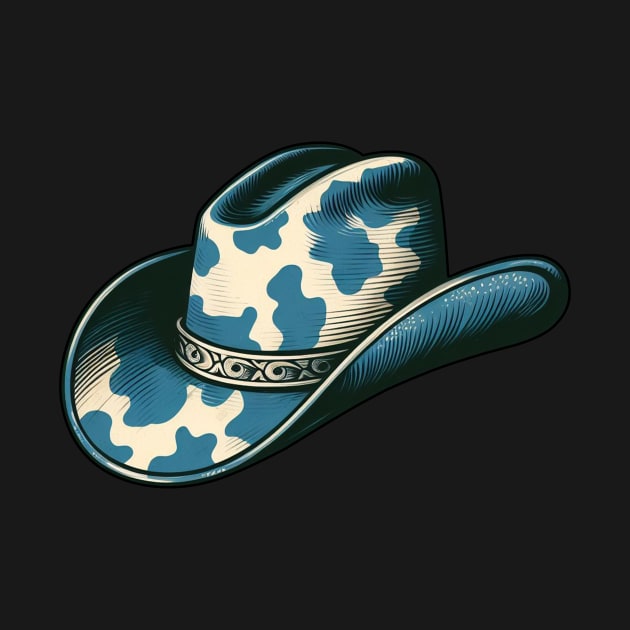 Blue cow print cowboy hat by PinScher