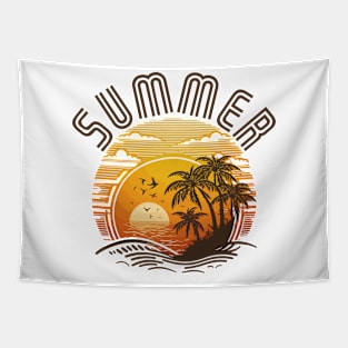 Summer Sunset Palm Tree Beach Ocean Artistic Paradise Classic Tapestry