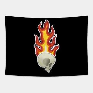 Human Skull on Fire Tapestry