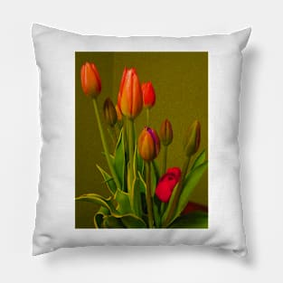 Tulips Against Green Pillow