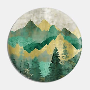 Green and Golden Textured Marbled Mountains with Trees Pin