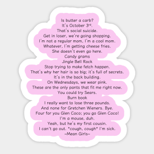 Mean Girls Mean Girls Quotes Sticker Teepublic