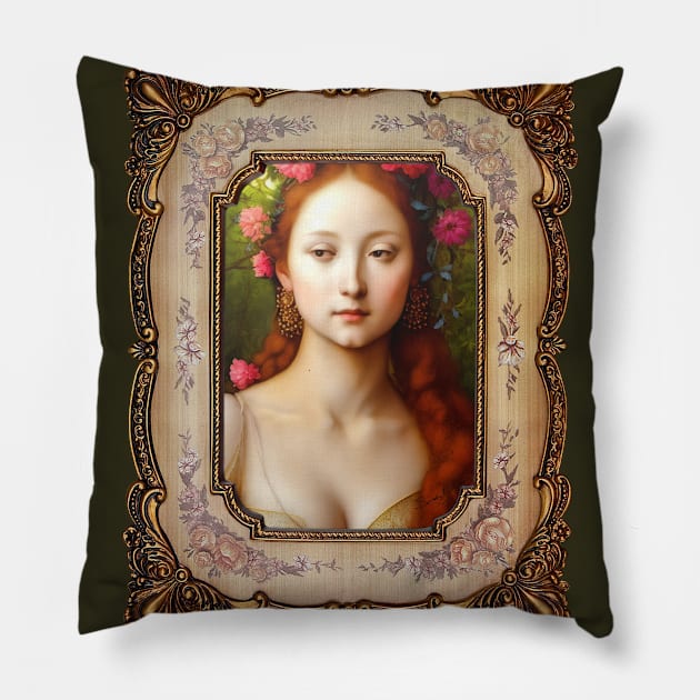 Portrait of a Beautiful Medieval Style Girl Pillow by Sandy Richter Art & Designs