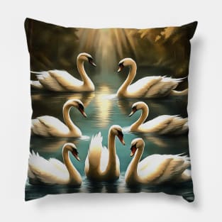 Seven Swans Swimming Pillow