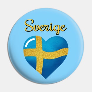 Sveriges flagga, the flag of sweden in a shape of heart Pin