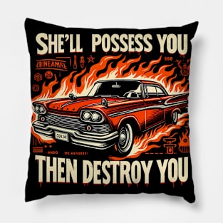 Vintage Horror - Retro Garage Graphic Logo - Muscle Car Pillow