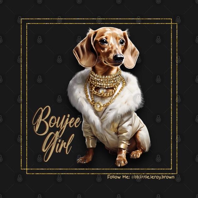 Boujee Girl Dachshund Wearing Luxurious Coat & Gold Necklaces by Long-N-Short-Shop