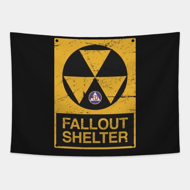 Cold War Civil Defense Fallout Shelter Sign Tapestry by MeatMan