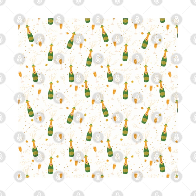 Let's celebrate Champagne bottles and glasses white by Sandra Hutter Designs