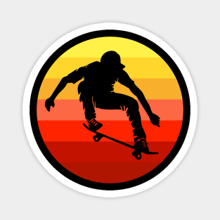 Extreme skateboarder flying in front of retro vintage sunset Magnet