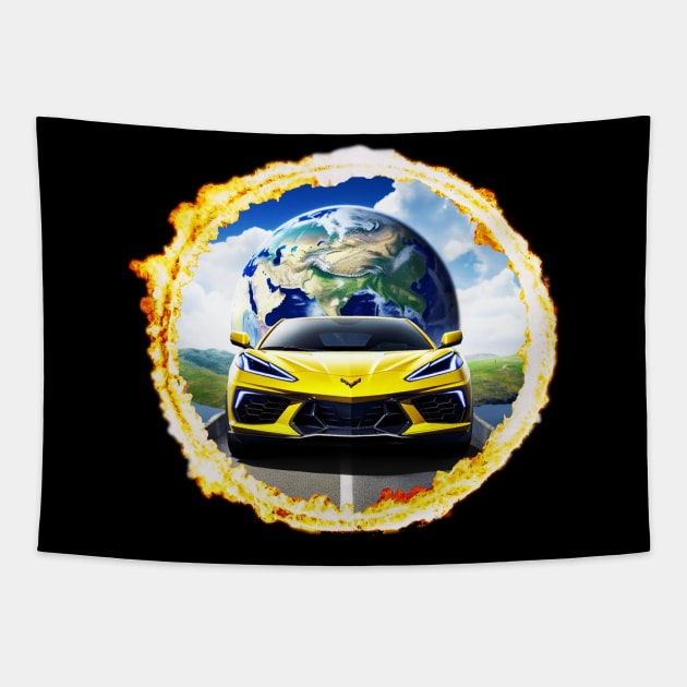 C8 Corvette Ring of Fire Eclipse Super Car Racecar Sports Car Eclipse Tapestry by Tees 4 Thee