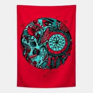 Turqred Skull and Dreamcatcher Circle Tapestry