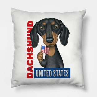 Doxie red white and blue flag with paw Dachshund United States Pillow