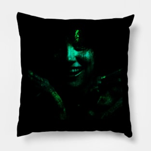 Beautiful girl smiling. Dark, horror like, but so nice and beautiful. Pillow