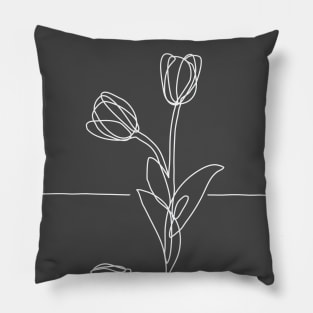 Tulip Flower Line Drawing - White Pillow