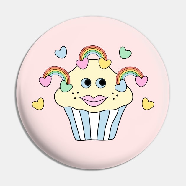 Cupcake with Hearts and Rainbows Pin by Pinkdeer