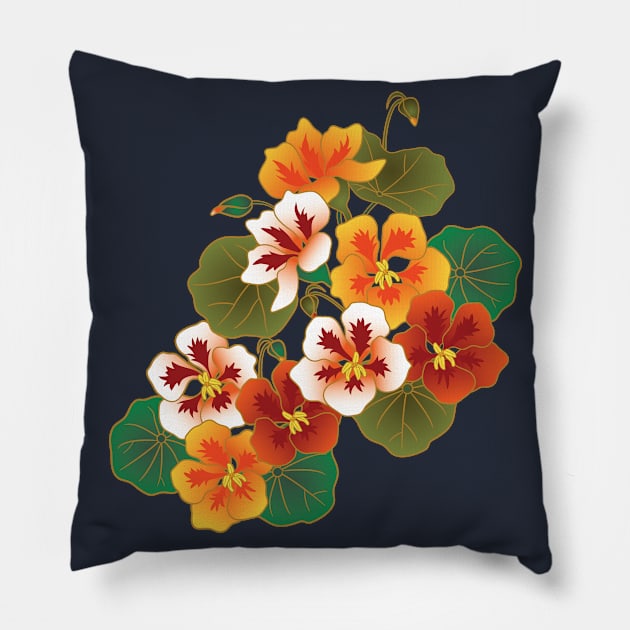 Nasturtium Garden-Navy Pillow by Pamelandia