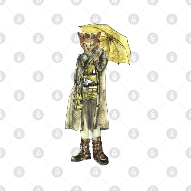 Steampunk Yellow Umbrella Cat by FelisSimha