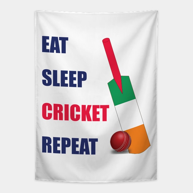 Eat Sleep Cricket Repeat Ireland Flag Cricket Bat Tapestry by DPattonPD