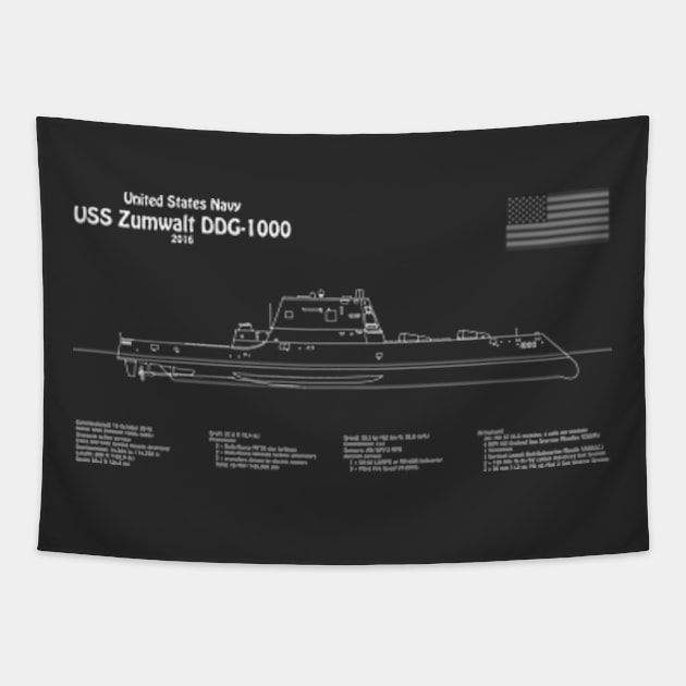 USS Zumwalt DDG-1000 Destroyer ship plans - PDpng Tapestry by SPJE Illustration Photography