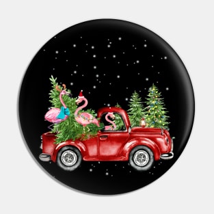 Christmas Three Flamingo Ride Red Truck Xmas Santa Hat Pin