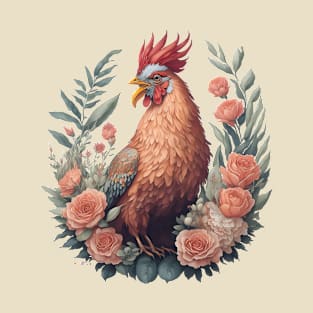 Floral Rooster T-Shirt