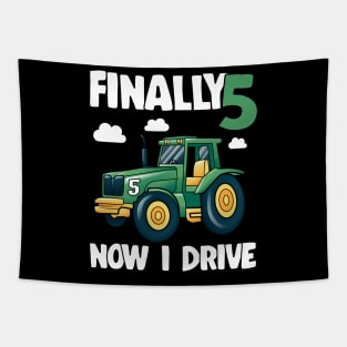 Kids Finally 5 5th Birthday Gift Boy Tractor Tapestry