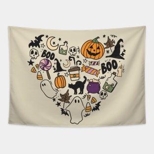 Heart Shape Halloween Spooky Ghost Boo Pumpkin Tapestry