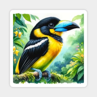 Colorful Black & Yellow Broadbill - Watercolor Bird Magnet