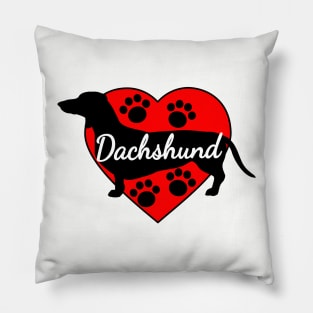 Dachshund Love Dog Paws And Red Hearts Pillow